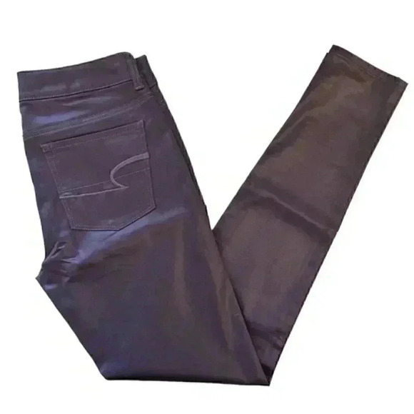 American Eagle Outfitters Coated High Rise  Skinny Jeans Jeggings Purple Size 4 - Picture 12 of 14